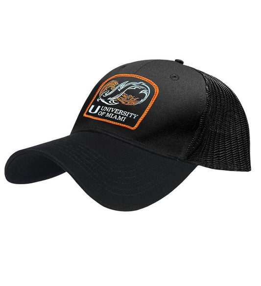 UM Shark Research fishing trucker hat with embroidered logo and mesh back panels