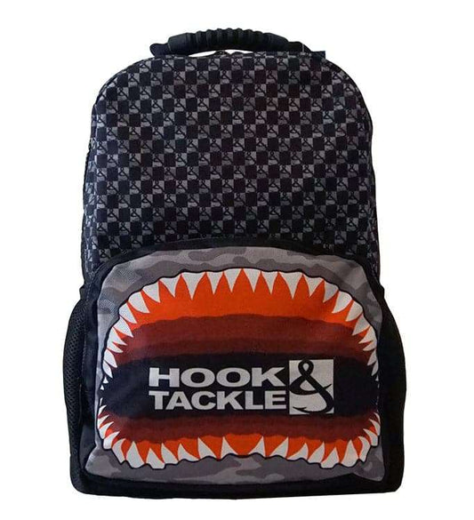 Jaws Fishing Backpack with shark jaw design and multiple compartments for fishing gear