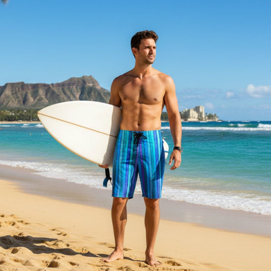 Men's Aqua Stripes Performance Board Shorts