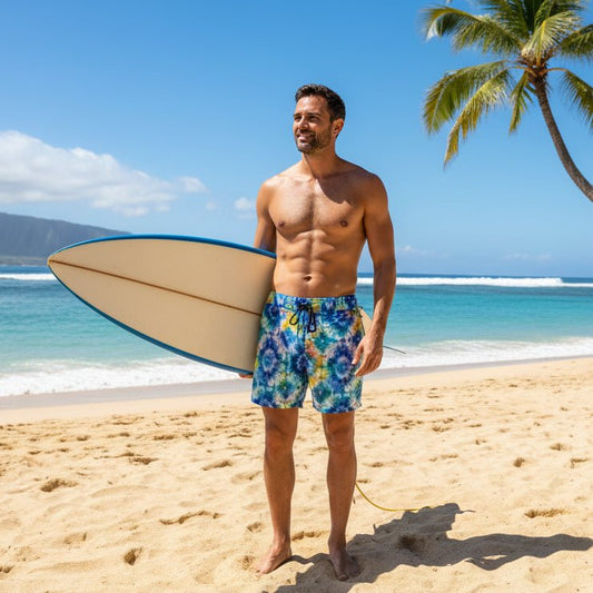 shibori-tie-dye Men's Mid-Length Swim Shorts