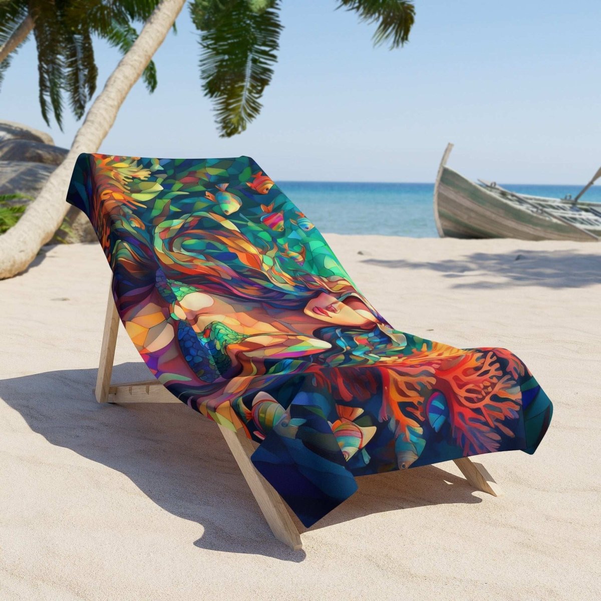 Mermaid Beach Towel 🧜🏼‍♀️ Stained Glass Style Print