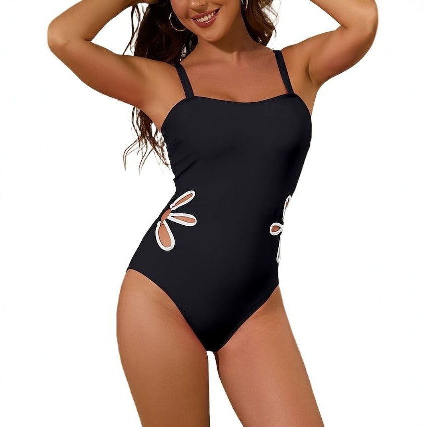 Girls' Hollow-Out Flower One-Piece Swimsuit – Sun Protection
