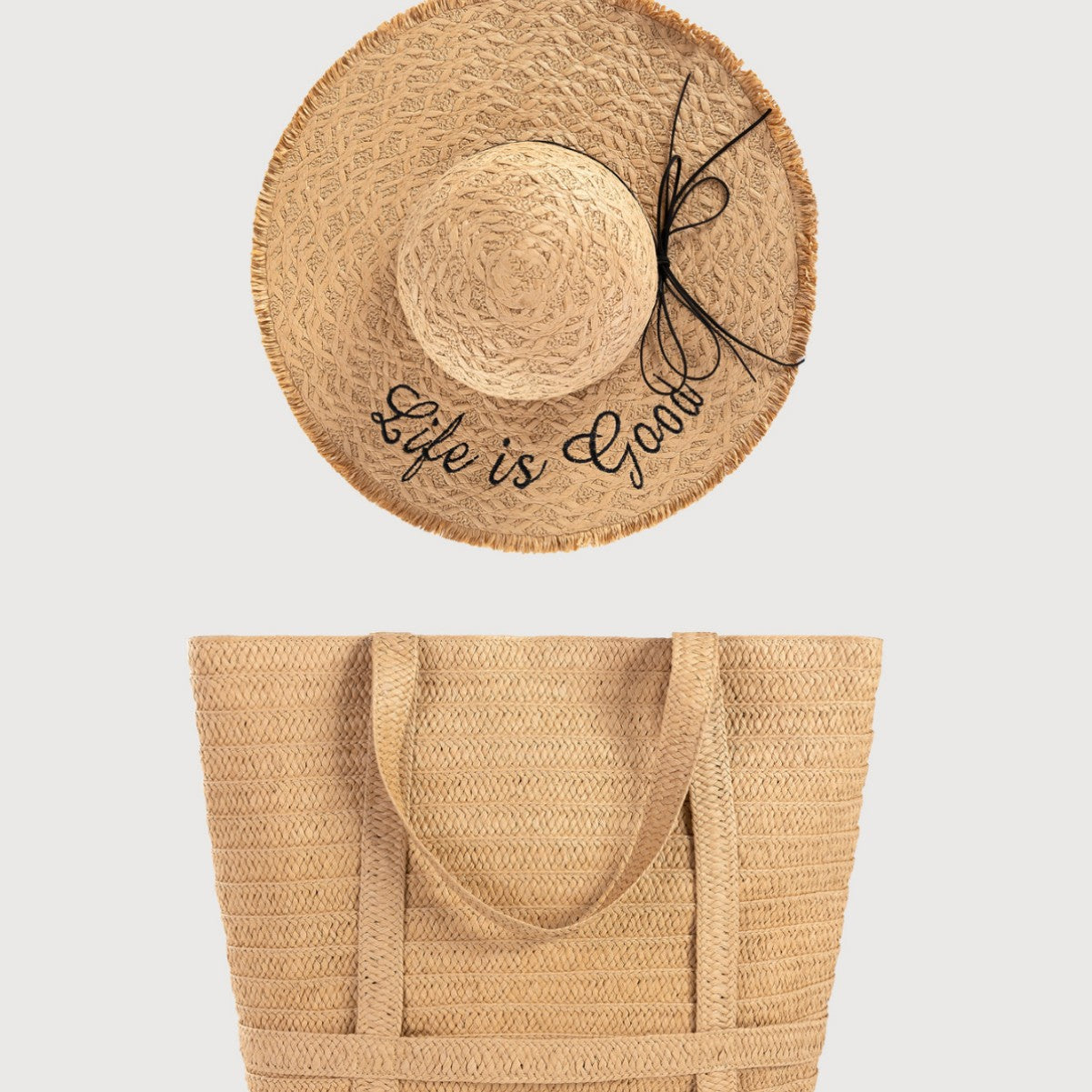 Straw Beach Tote & Matching Sun Hat Set – Woven Vacation Duo