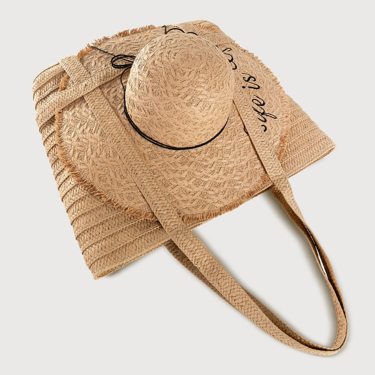 Straw Beach Tote & Matching Sun Hat Set – Woven Vacation Duo