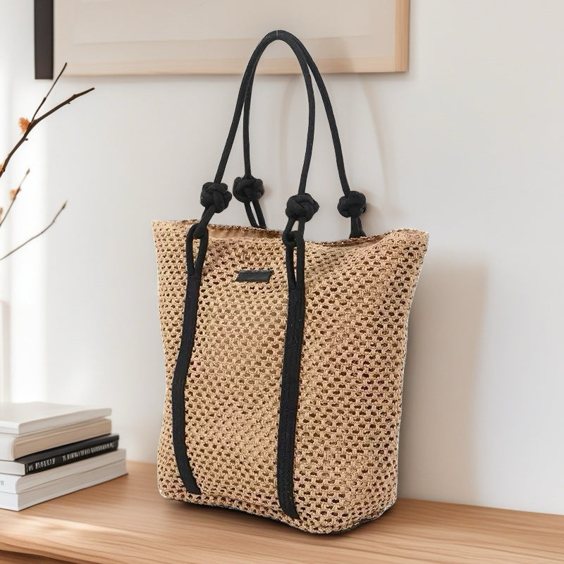 Hollow-Out Paper Rope Woven Tote – Large Straw Shoulder Bag