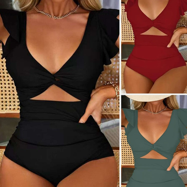 Backless Solid Color Slimming One-Piece Swimsuit