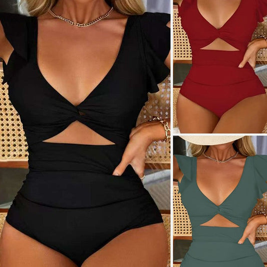 Backless Solid Color Slimming One-Piece Swimsuit