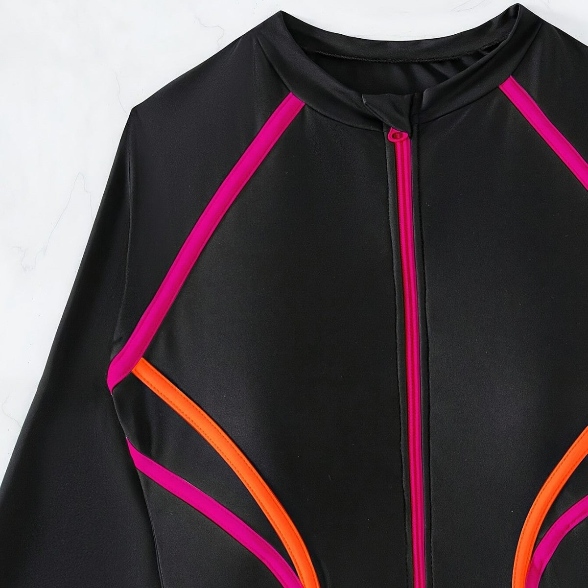 Women's Black Long Sleeve Rash Guard One-Piece Swimsuit – UV Protection