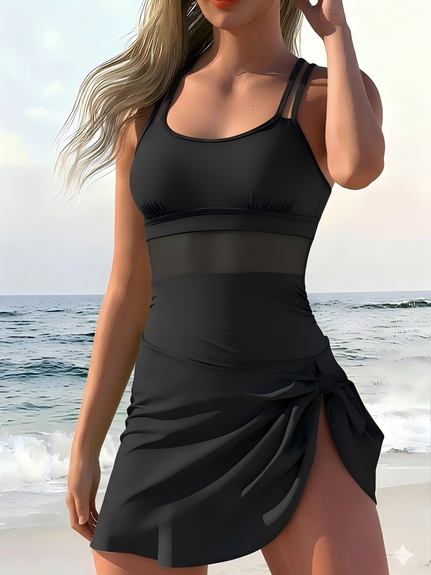 Slim Fit Mesh Panel One-Piece Swimsuit – Beach Dress Style