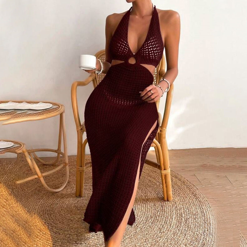 Knitted Hollow-Out Sheer Beach Cover-Up – Bikini Kimono & Sun Protection Mesh Dress