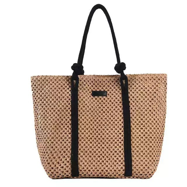 Hollow-Out Paper Rope Woven Tote – Large Straw Shoulder Bag