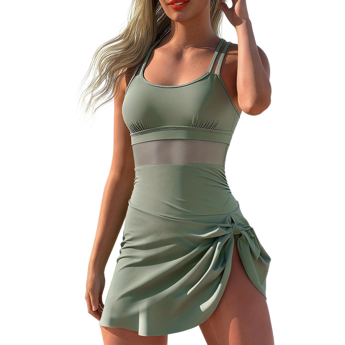 Slim Fit Mesh Panel One-Piece Swimsuit – Beach Dress Style