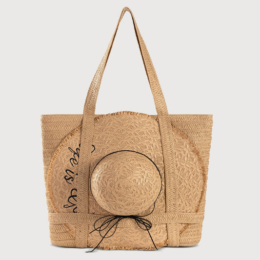 Straw Beach Tote & Matching Sun Hat Set – Woven Vacation Duo