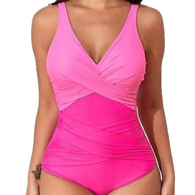 Slim Fit Patchwork Ruffle One-Piece Swimsuit