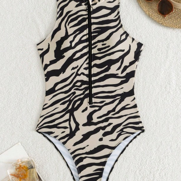 Striped Print One-Piece Swimsuit – Flattering Fit