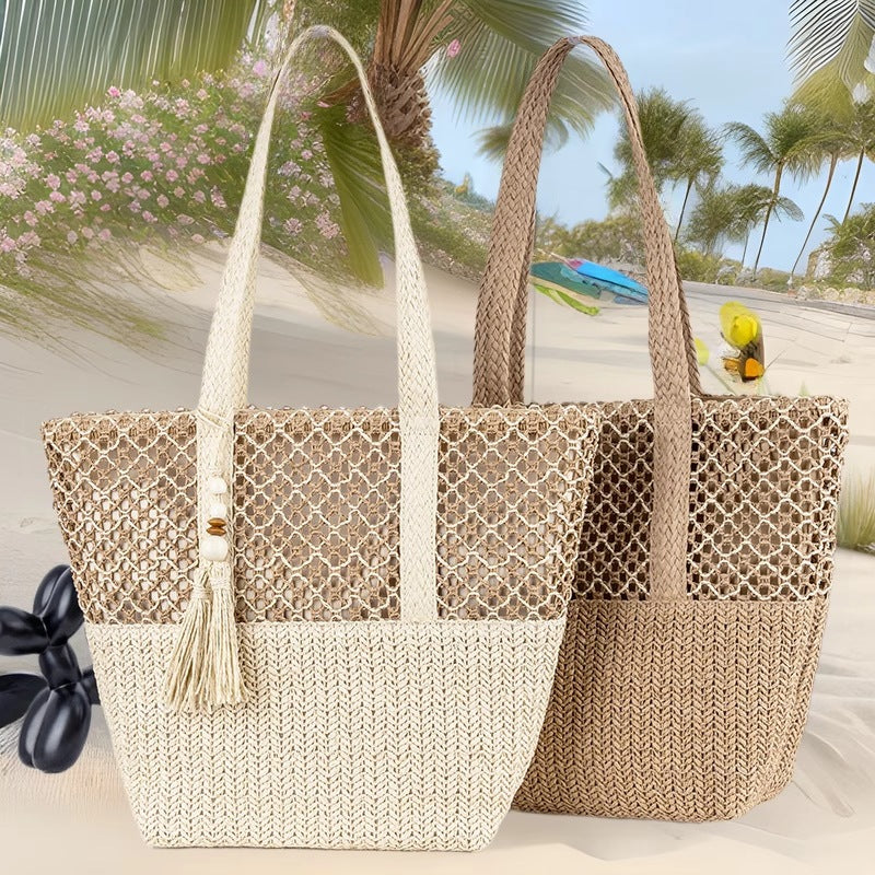 Minimalist Paper Rope Woven Tote – Large Straw Shoulder & Beach Bag