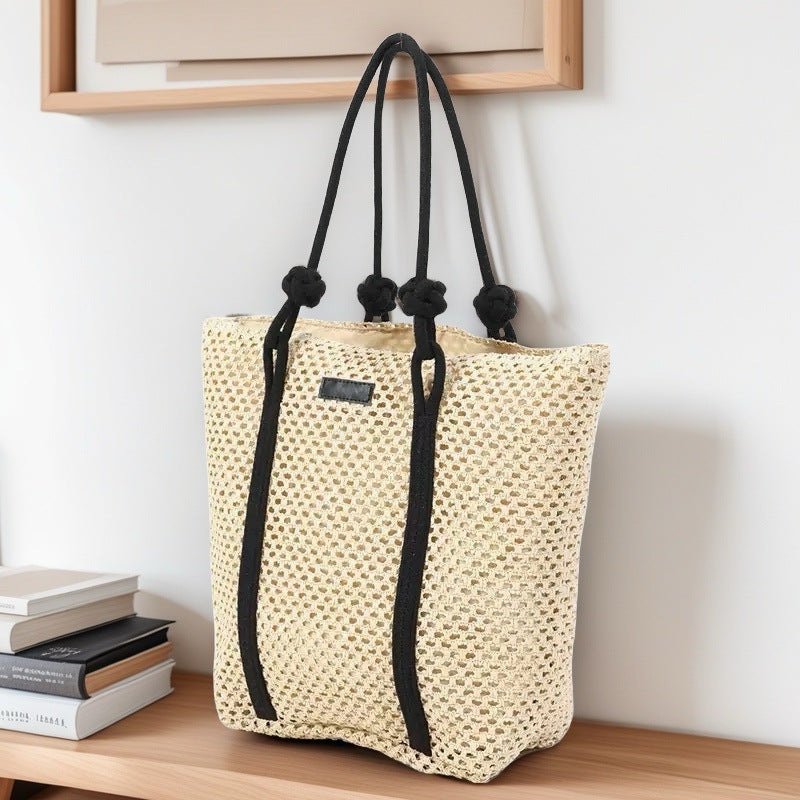 Hollow-Out Paper Rope Woven Tote – Large Straw Shoulder Bag