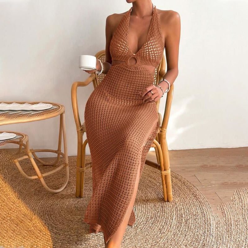 Knitted Hollow-Out Sheer Beach Cover-Up – Bikini Kimono & Sun Protection Mesh Dress