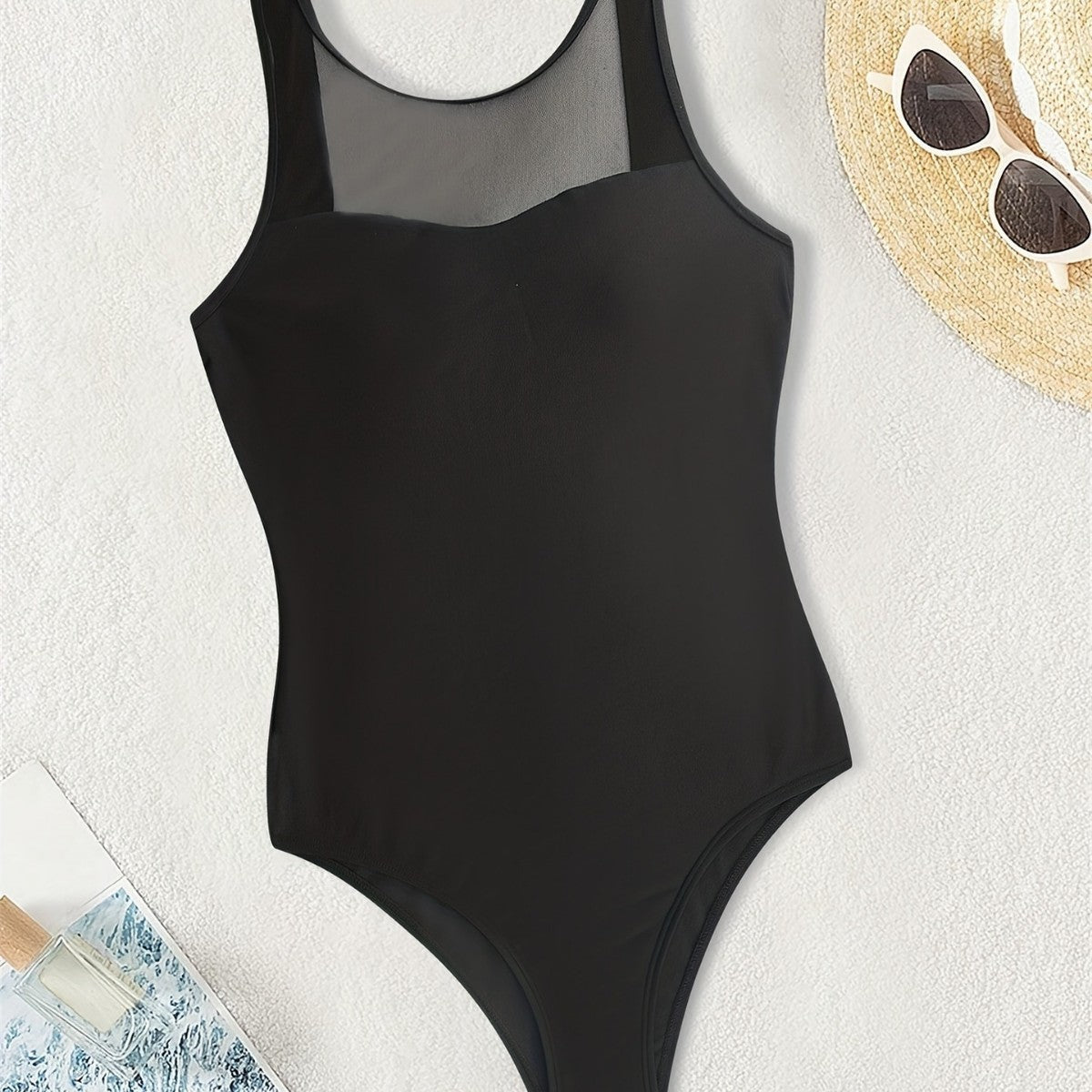 Plus Size Mesh One-Piece Swimsuit with Padded Bra