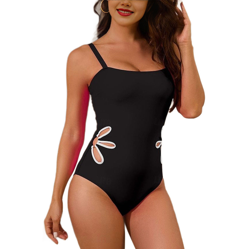 Girls' Hollow-Out Flower One-Piece Swimsuit – Sun Protection