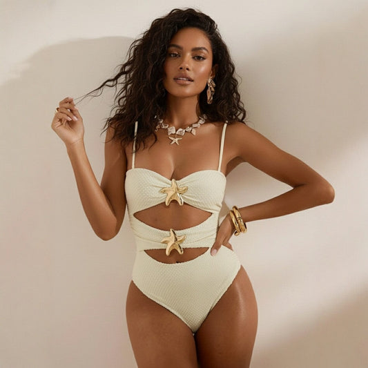 Hollow-Out Starfish Bandeau One-Piece Swimsuit