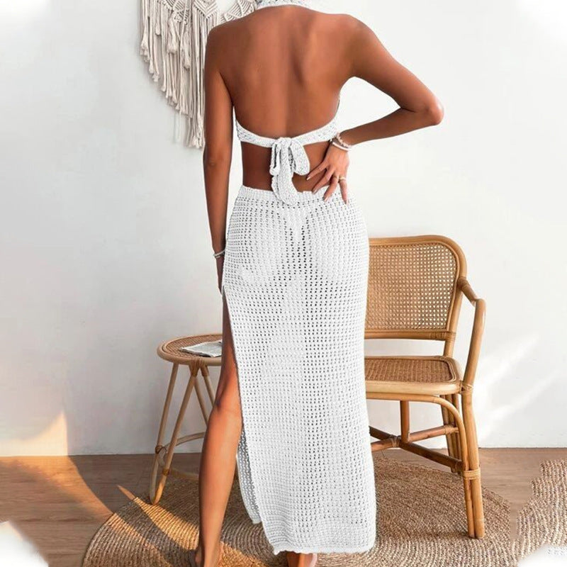 Knitted Hollow-Out Sheer Beach Cover-Up – Bikini Kimono & Sun Protection Mesh Dress