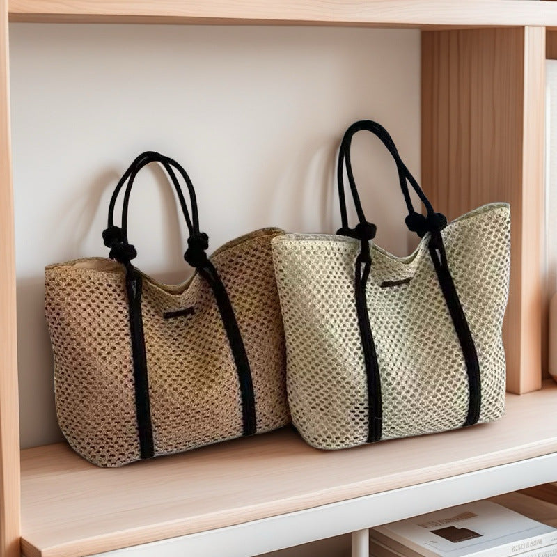 Hollow-Out Paper Rope Woven Tote – Large Straw Shoulder Bag