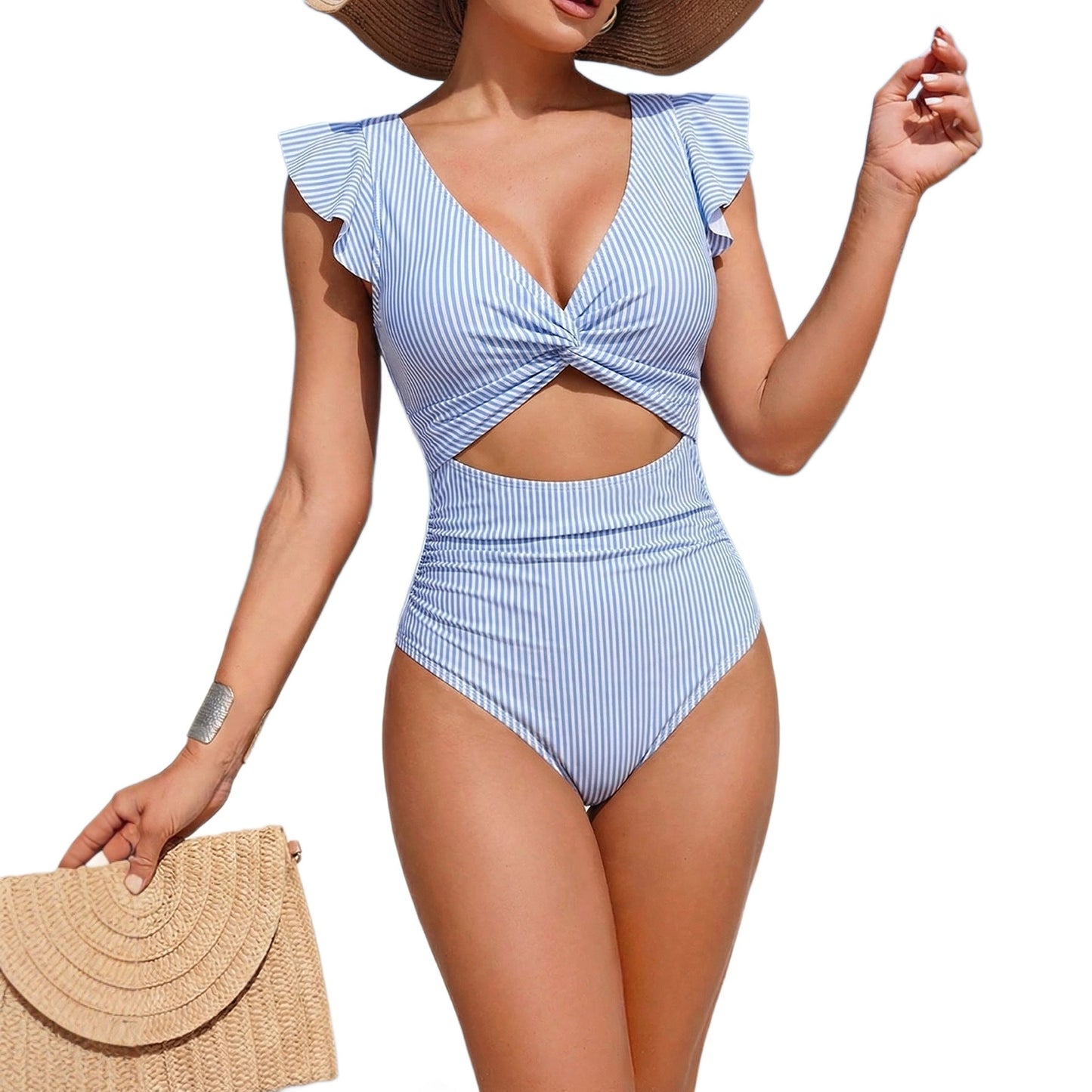 One Piece Ruffled Swimsuit Tummy Control High Waist Bathing Suit