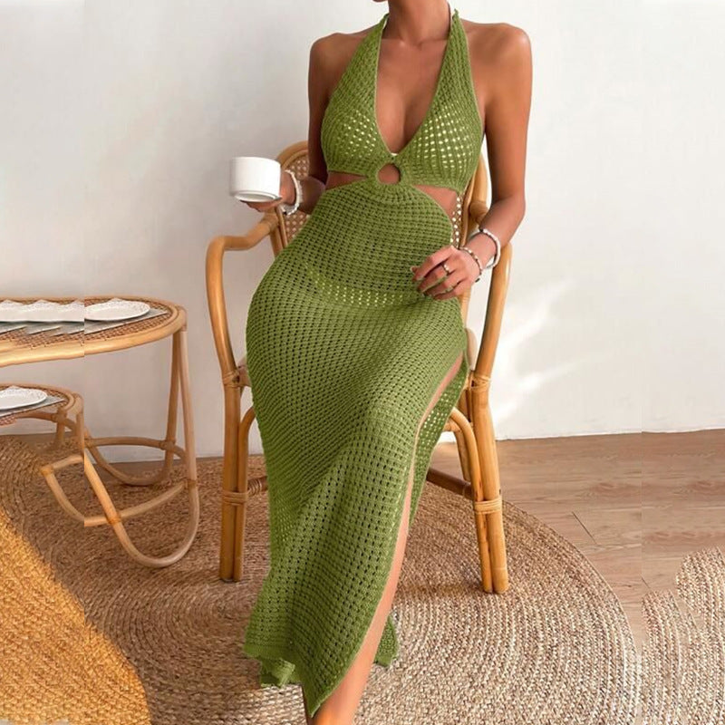 Knitted Hollow-Out Sheer Beach Cover-Up – Bikini Kimono & Sun Protection Mesh Dress