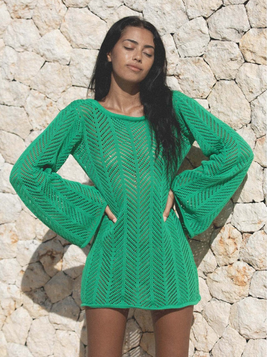 Knitted Hollow-Out Long Sleeve Kimono – Beach Cover-Up & Vacation Outerwear