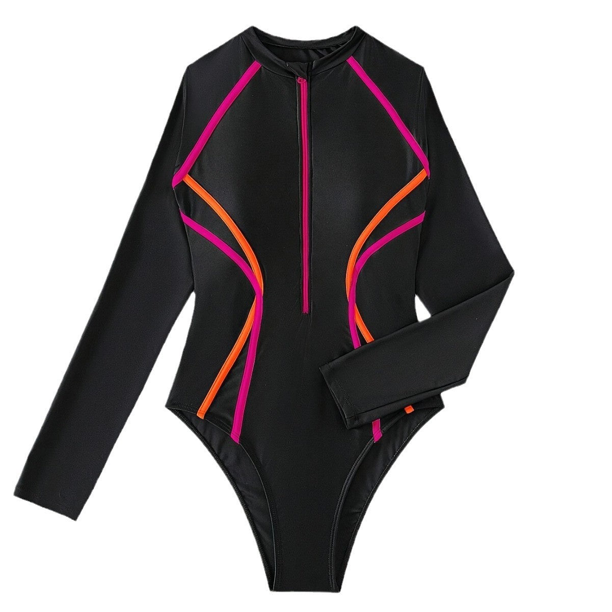 Women's Black Long Sleeve Rash Guard One-Piece Swimsuit – UV Protection