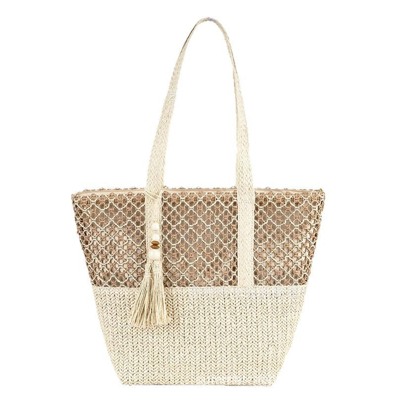 Minimalist Paper Rope Woven Tote – Large Straw Shoulder & Beach Bag
