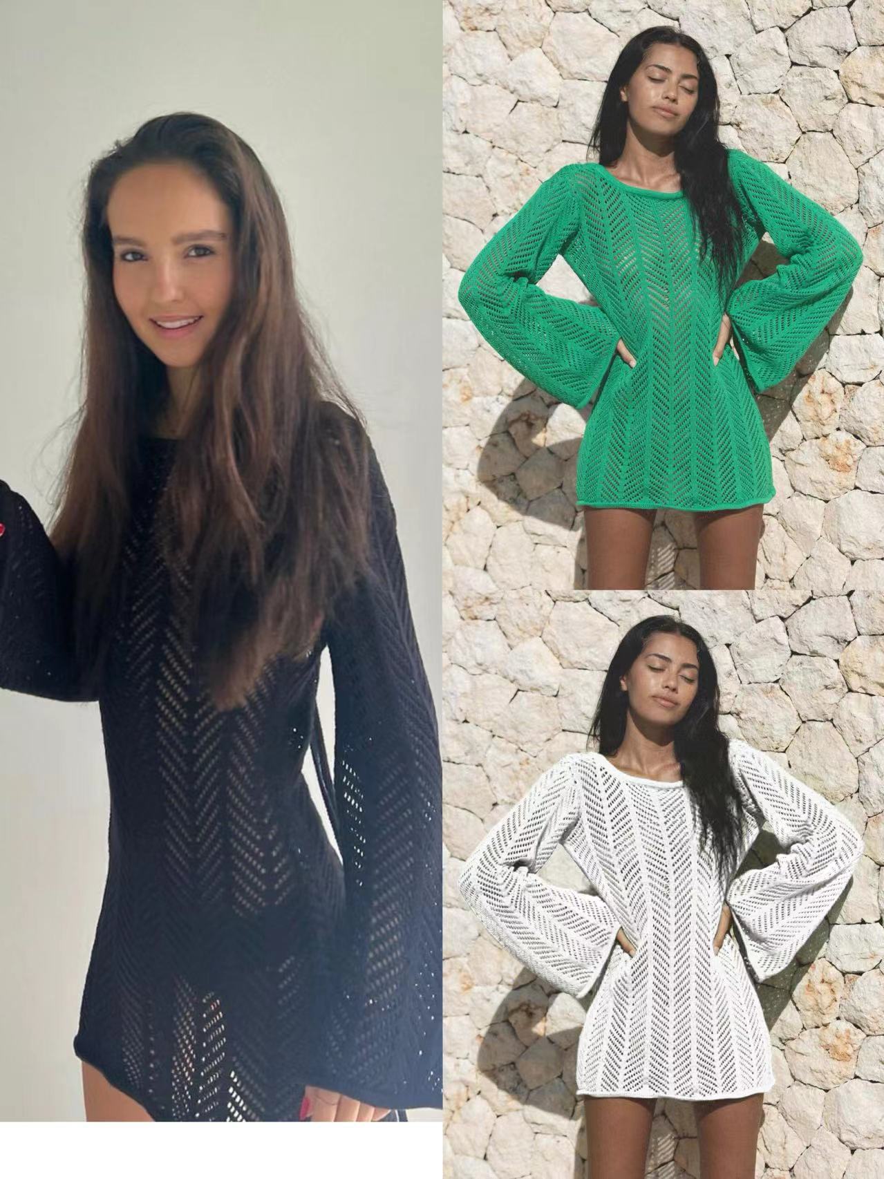 Knitted Hollow-Out Long Sleeve Kimono – Beach Cover-Up & Vacation Outerwear