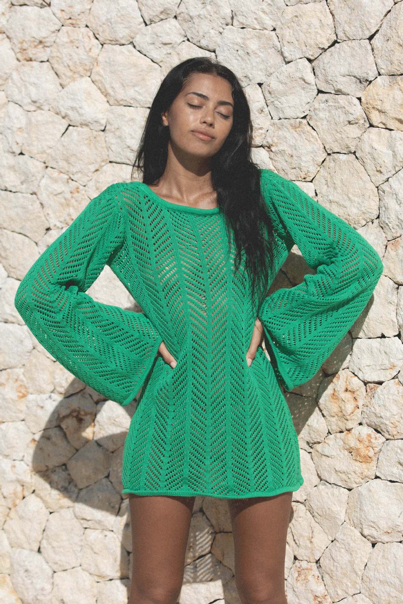 Knitted Hollow-Out Long Sleeve Kimono – Beach Cover-Up & Vacation Outerwear