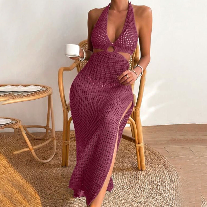Knitted Hollow-Out Sheer Beach Cover-Up – Bikini Kimono & Sun Protection Mesh Dress