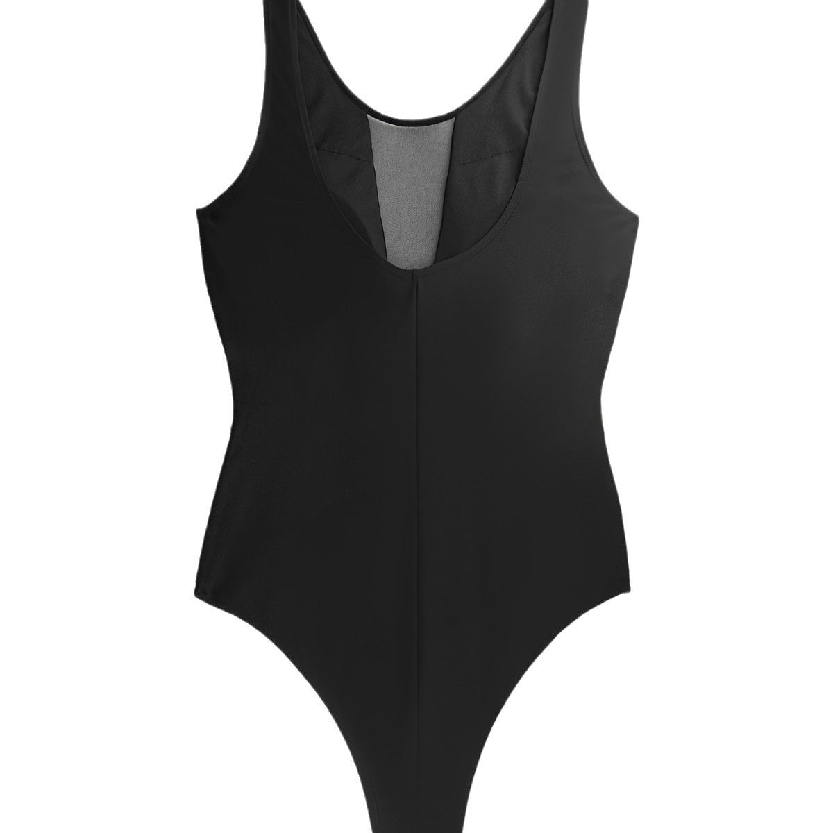 Black Mesh One-Piece Swimsuit – Solid Color