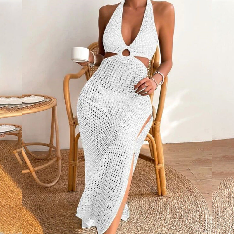 Knitted Hollow-Out Sheer Beach Cover-Up – Bikini Kimono & Sun Protection Mesh Dress