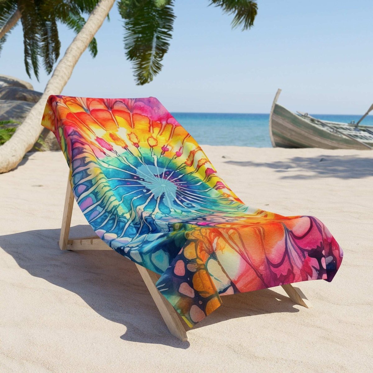 Vibrant Tie-Dye Beach Towel with Seahorse 🪸