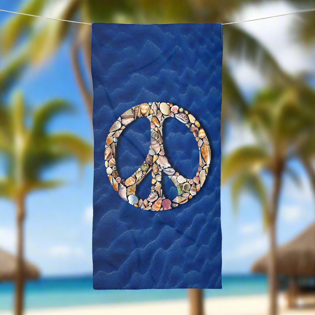 Beach Towel ☮️ Peace Sign Made From Seashells 🐚