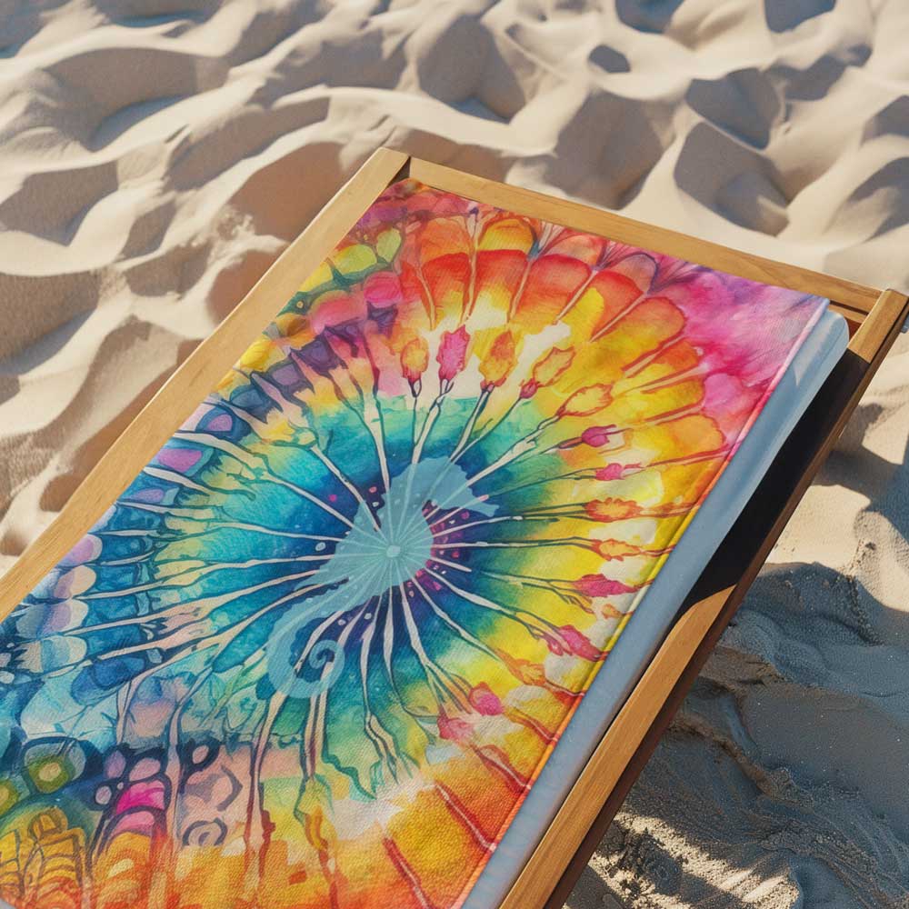Vibrant Tie-Dye Beach Towel with Seahorse 🪸