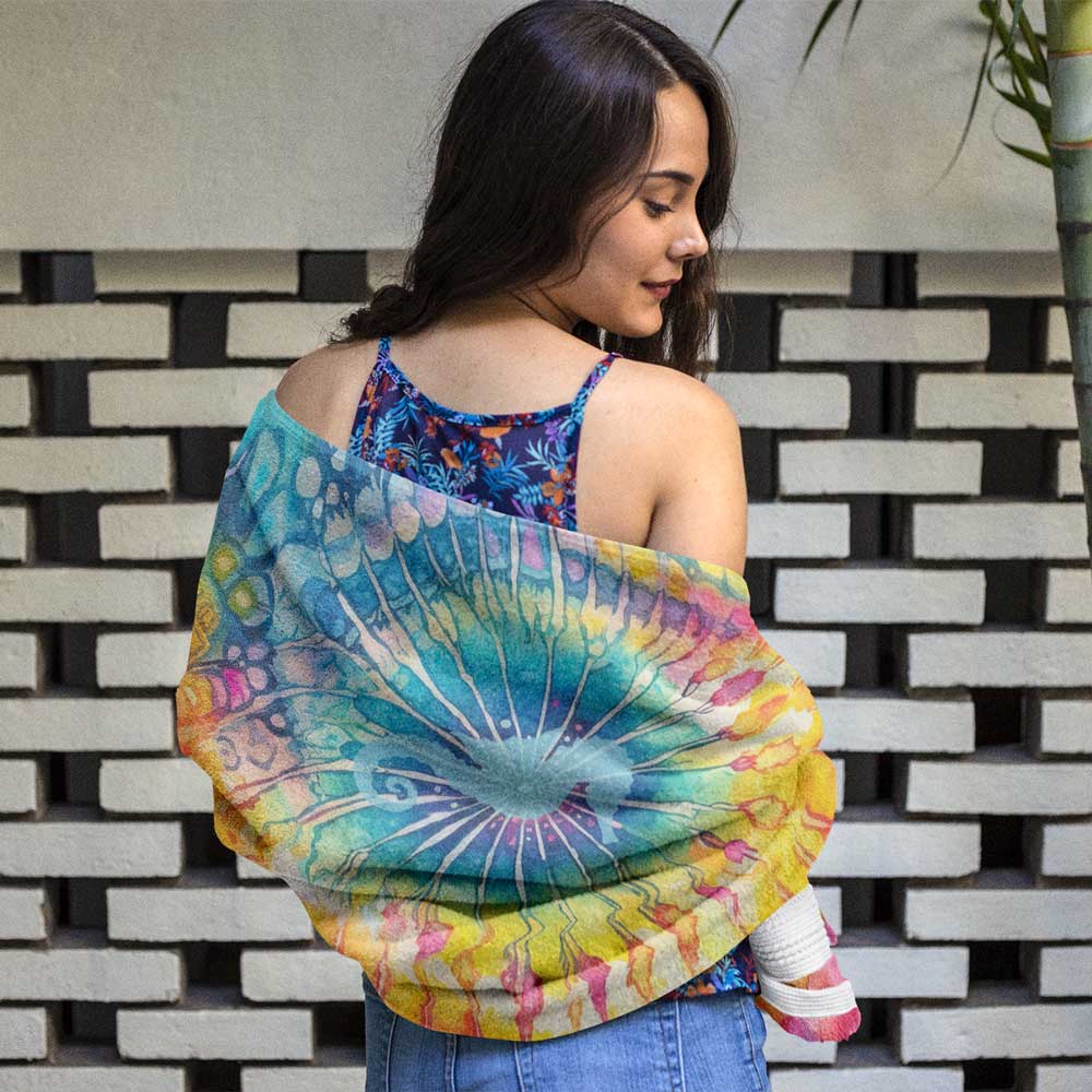 Vibrant Tie-Dye Beach Towel with Seahorse 🪸