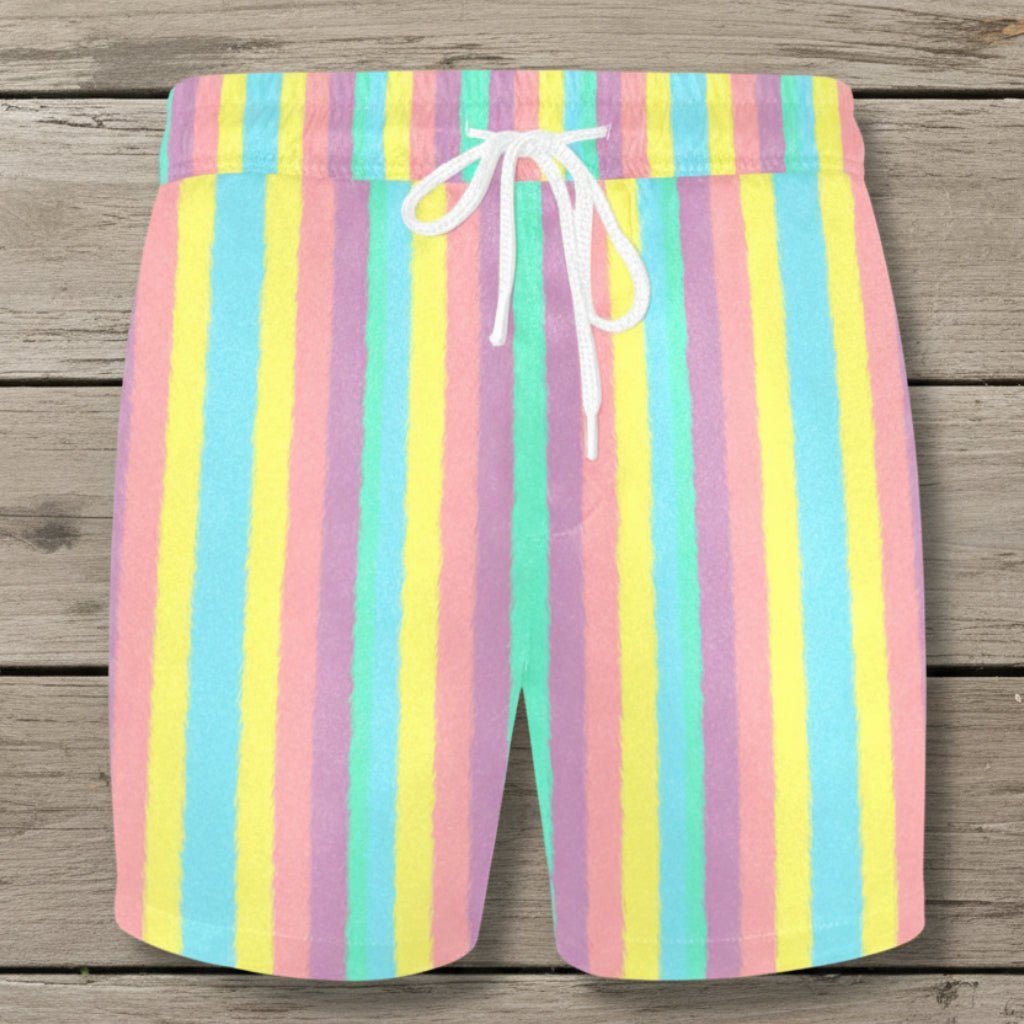 Tropical-Stripes Men's Mid-Length Swim Shorts