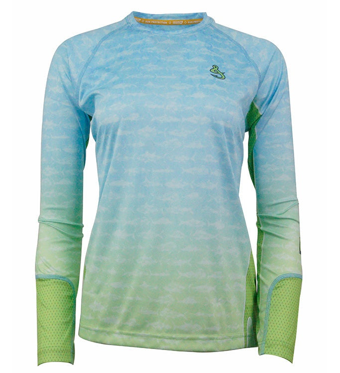Women's Gamefish L/S UV Fishing Shirt with moisture-wicking, sun-protective fabric and radial sleeves