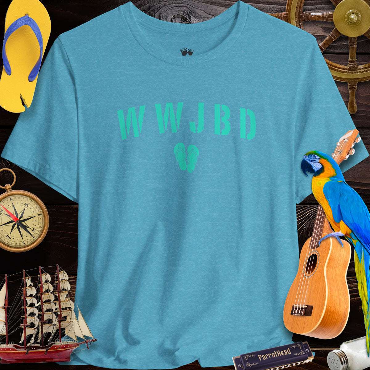 WWJBD | What Would Jimmy Buffett Do?  Flip-Flop Design | Unisex T-Shirt