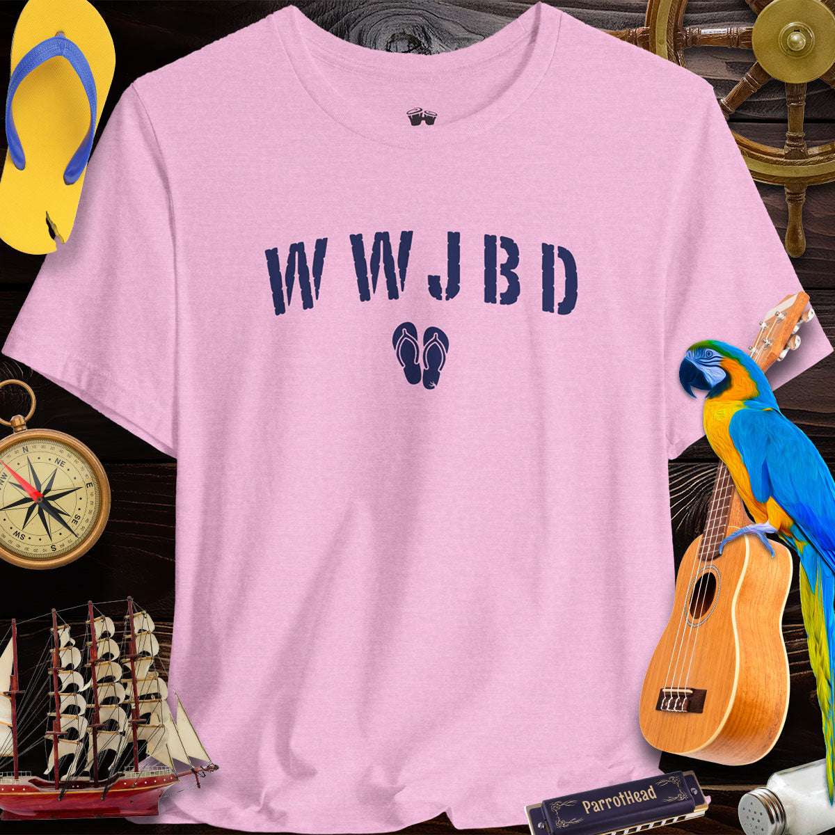 WWJBD | What Would Jimmy Buffett Do?  Flip-Flop Design | Unisex T-Shirt