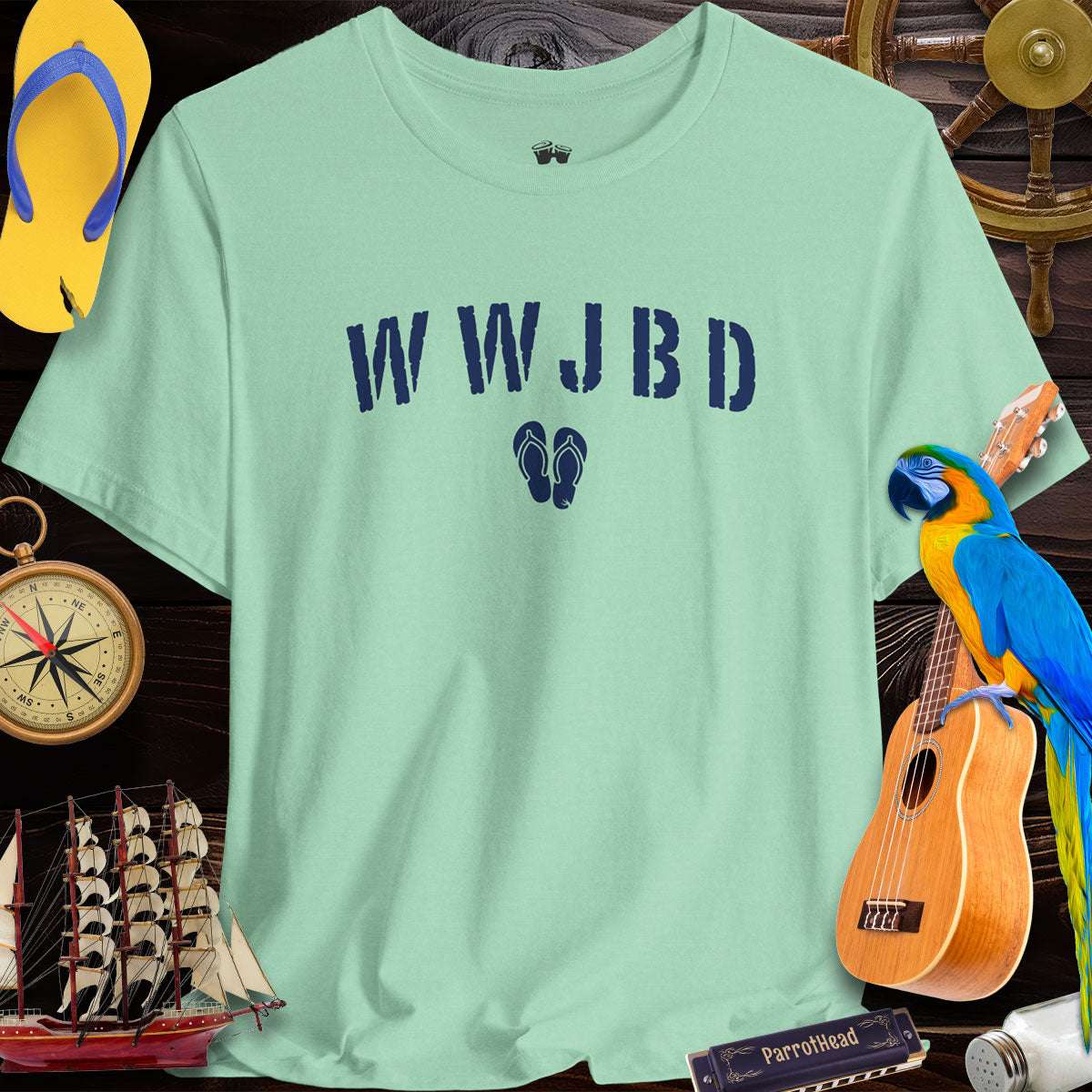 WWJBD | What Would Jimmy Buffett Do?  Flip-Flop Design | Unisex T-Shirt