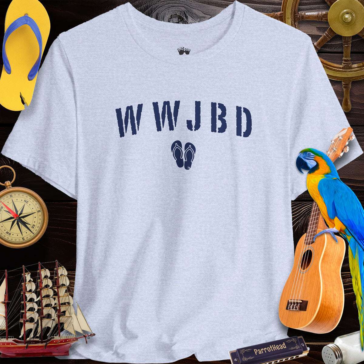 WWJBD | What Would Jimmy Buffett Do?  Flip-Flop Design | Unisex T-Shirt
