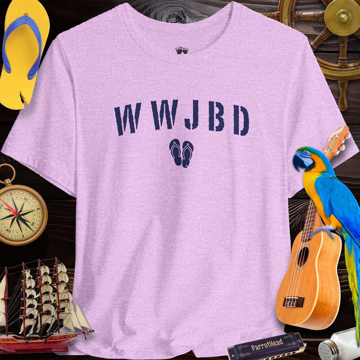 WWJBD | What Would Jimmy Buffett Do?  Flip-Flop Design | Unisex T-Shirt
