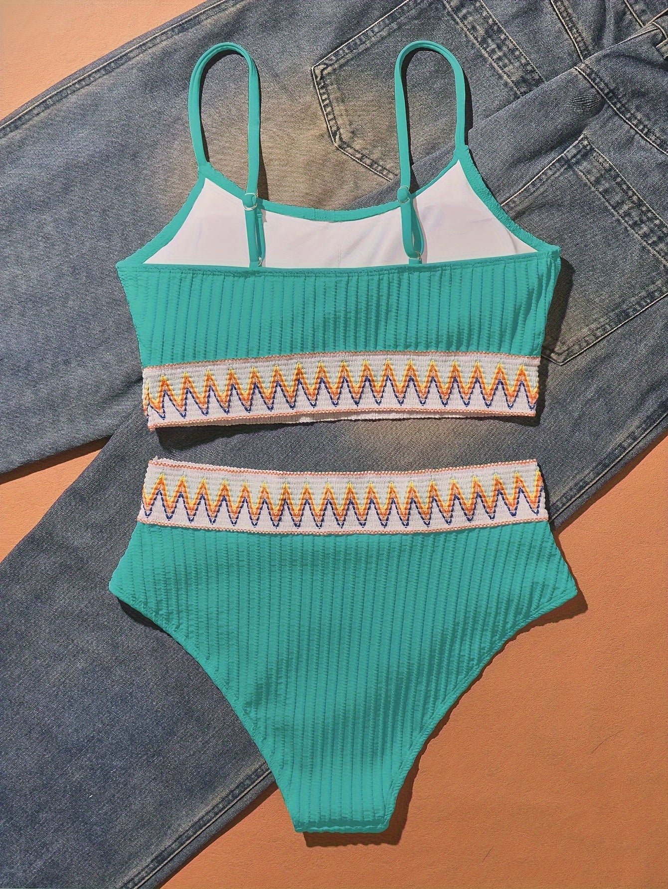 "Nautical Siren – High-Waist Contrast Mesh Bikini Set"