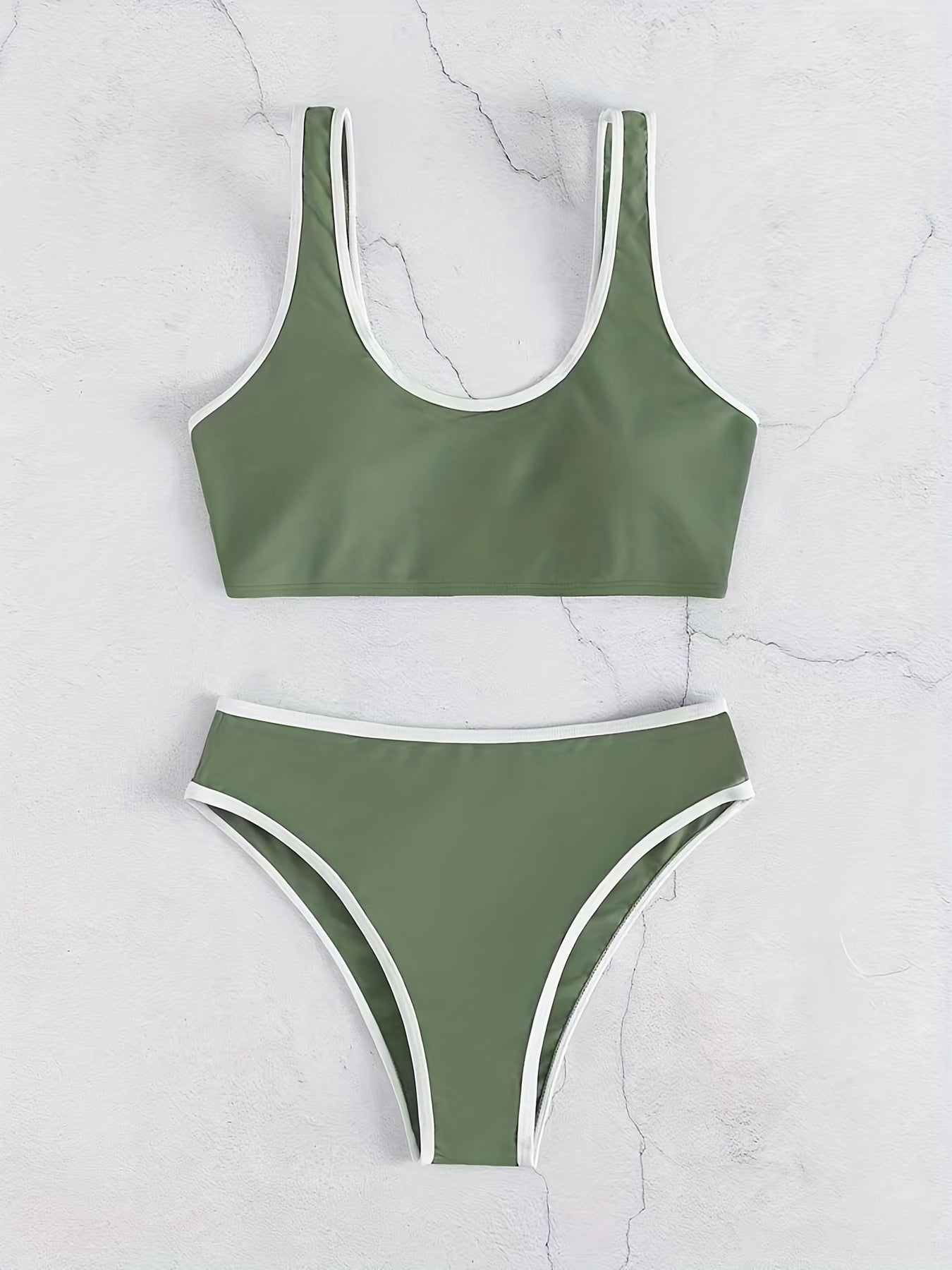 "Scallop Shell – Scoop Neck Contrast Trim Bikini Set"
